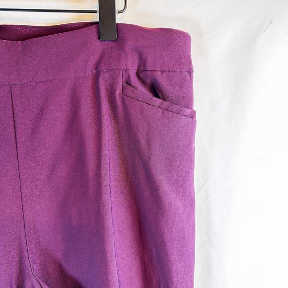 Chico’s Plum Pull-On Pants Sz 12R Button Ankle Workcore Y2K Stretch - Picture 4 of 5